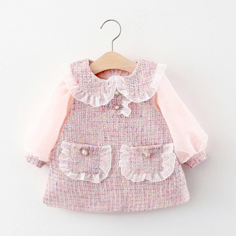 Vestido Infantil Boutique Gola e Pérolas Loja Click Certo Rosa 0-6 Meses 