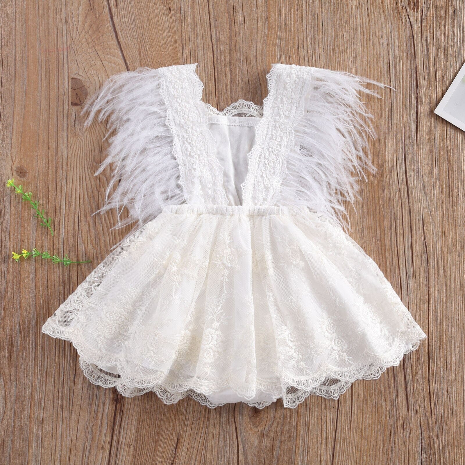 Vestido Infantil Branco Penas Loja Click Certo 