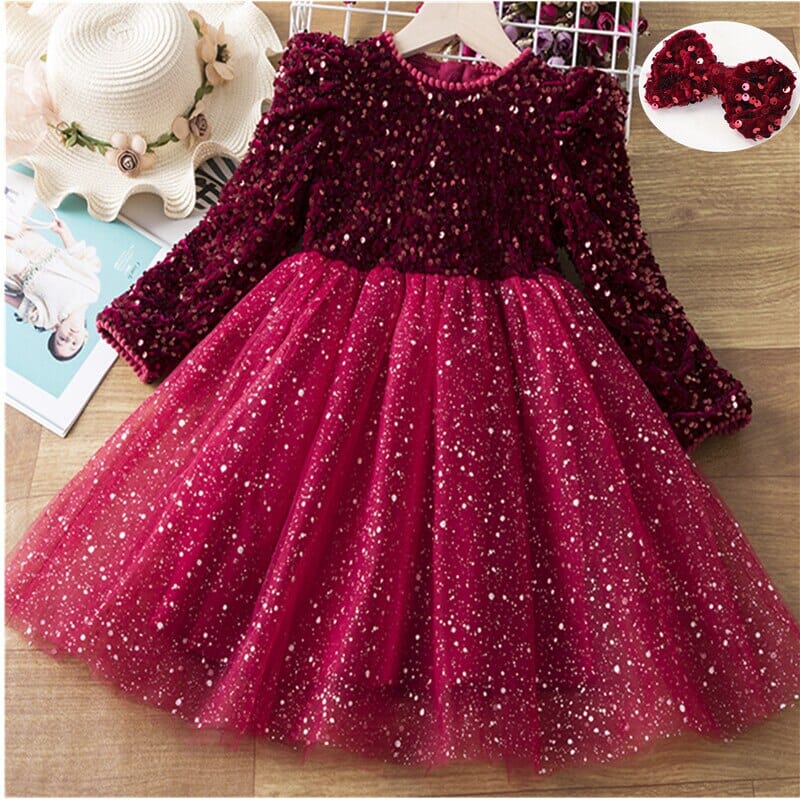 Vestido Infantil Brilhoso Manga Longa Loja Click Certo Vermelho 2-3 Anos 