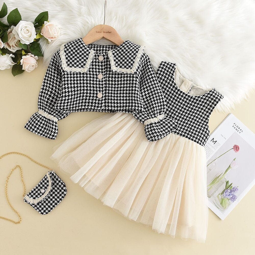 Vestido Infantil + Cardigan + Bolsa Golinha e Tule 0 Loja Click Certo 