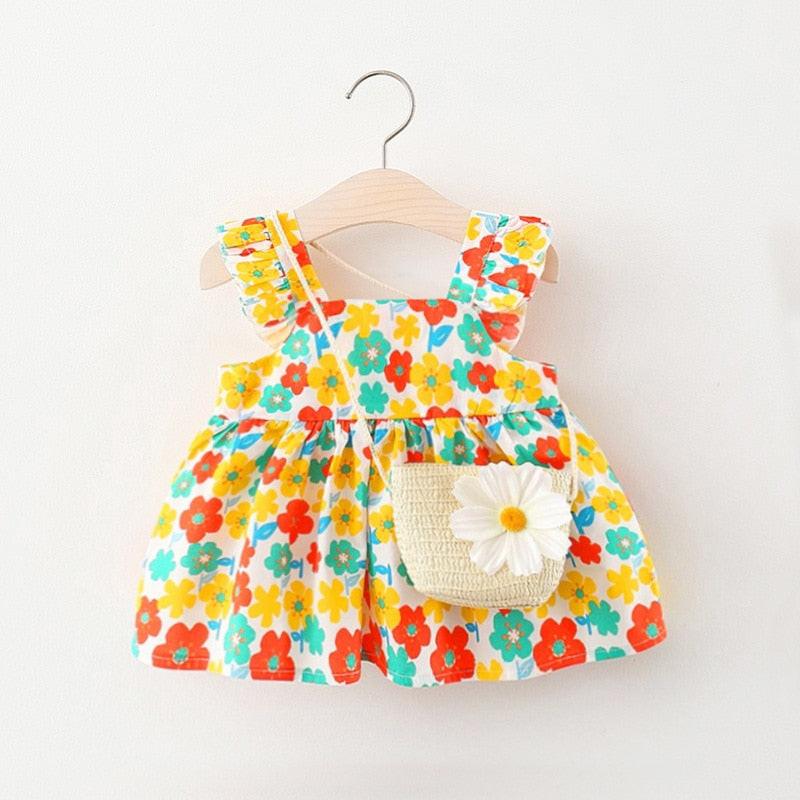 Vestido Infantil Colorido + Bolsinha vestido Loja Click Certo Amarelo 4-6 Meses 
