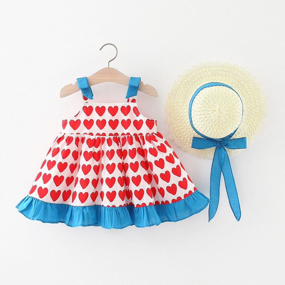 Vestido Infantil Corações + Chapéu Loja Click Certo 