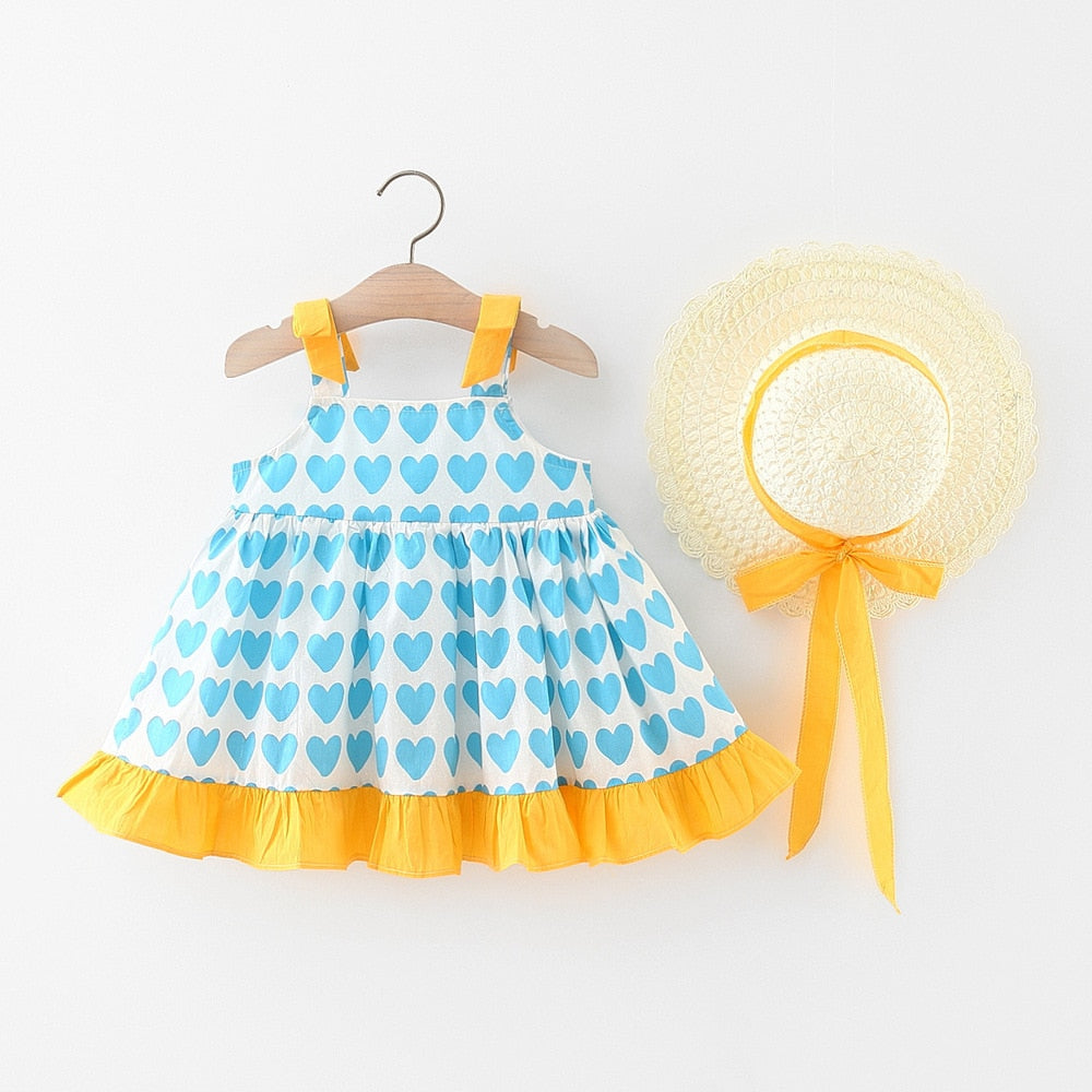Vestido Infantil Corações + Chapéu Loja Click Certo Azul 0-6 meses 