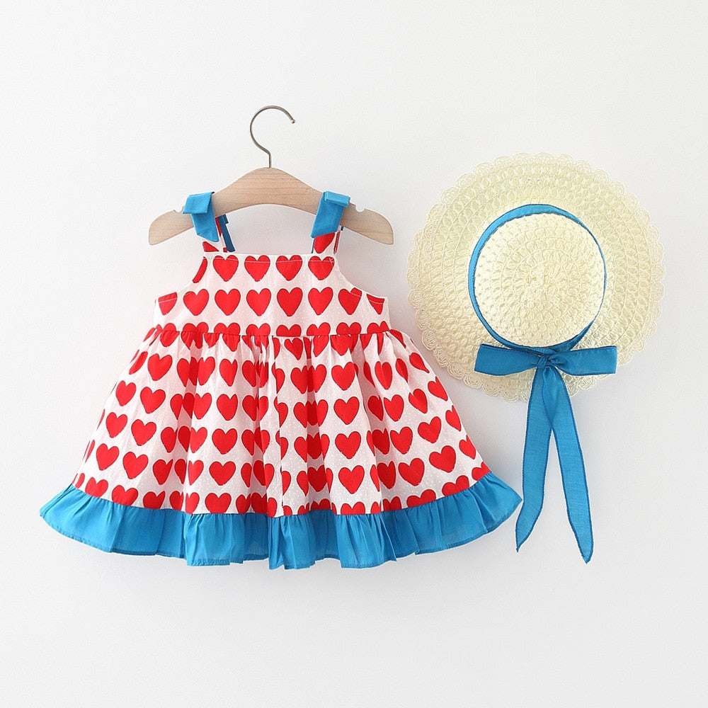 Vestido Infantil Corações + Chapéu Loja Click Certo Vermelho 0-6 meses 