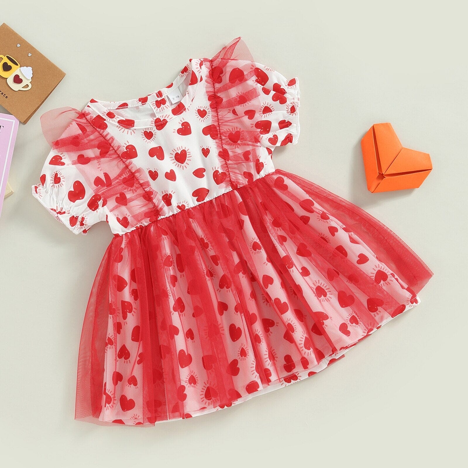 Vestido Infantil Corações e Tule Vermelho Loja Click Certo 