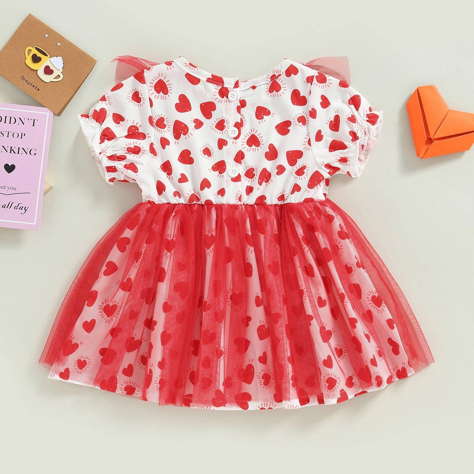 Vestido Infantil Corações e Tule Vermelho Loja Click Certo 