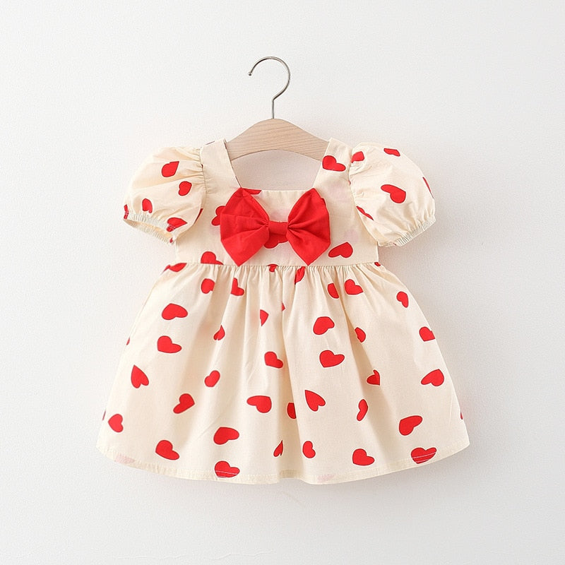 Vestido Infantil Corações Vestido Loja Click Certo Vermelho 6-9 Meses - Altura da Criança 73CM 