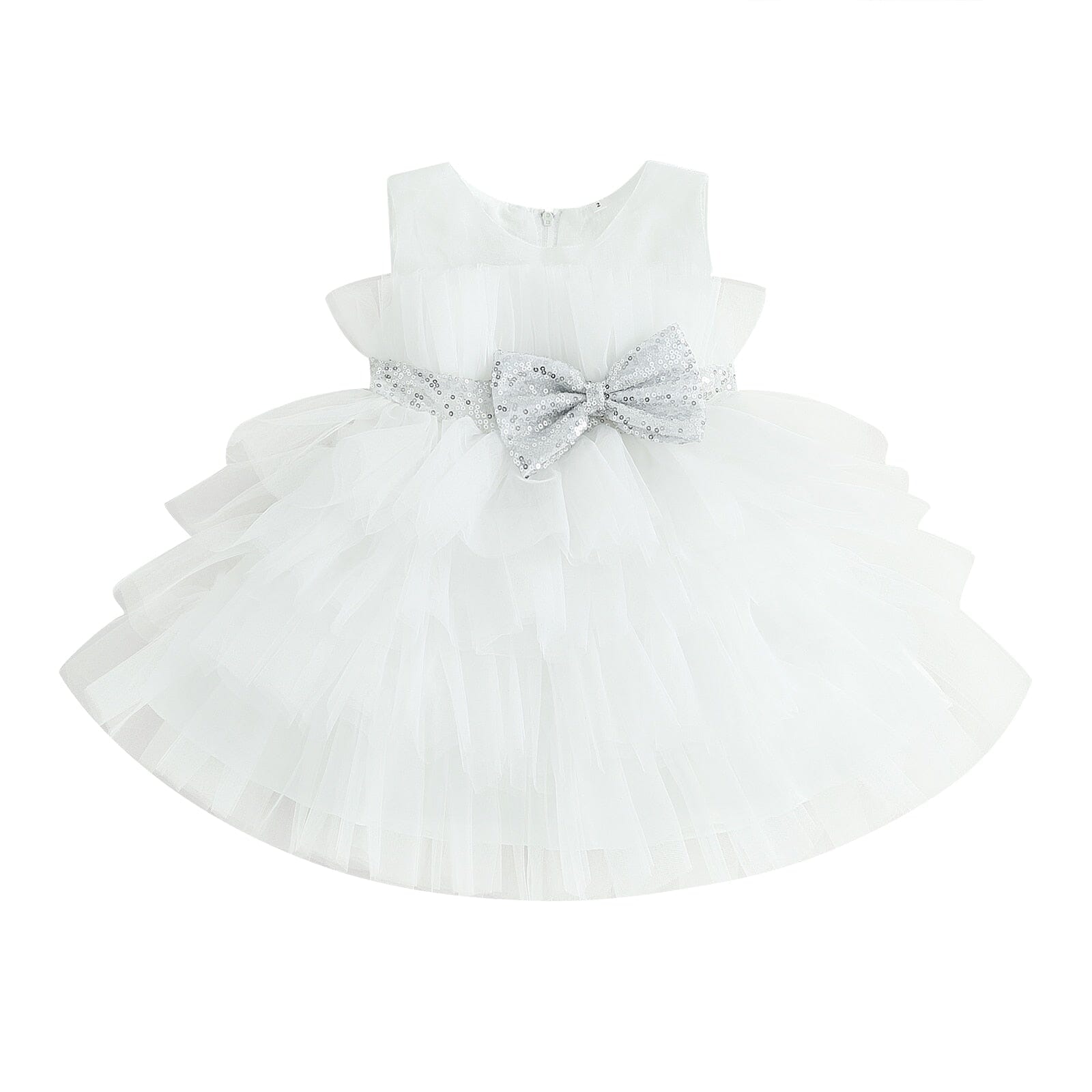 Vestido Infantil De Festa Laçinho e Tule Loja Click Certo Branco 1-2 Anos 