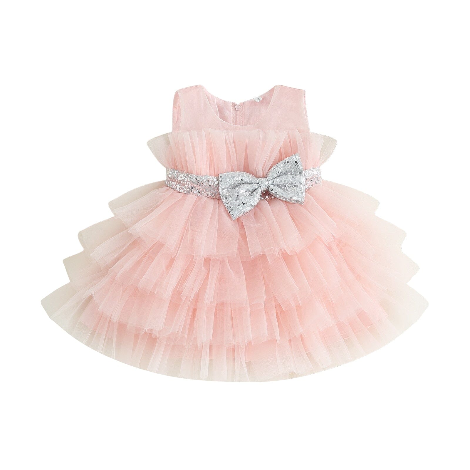 Vestido Infantil De Festa Laçinho e Tule Loja Click Certo Rosa Claro 1-2 Anos 