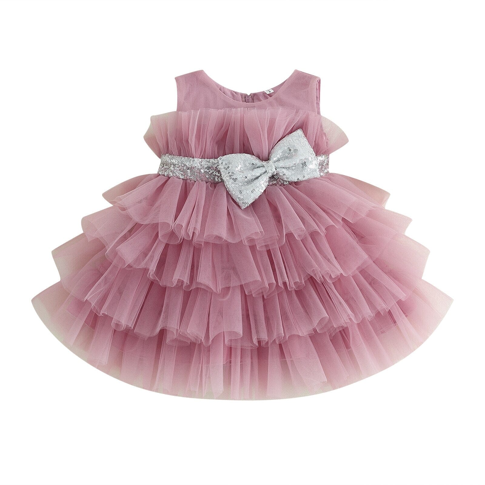 Vestido Infantil De Festa Laçinho e Tule Loja Click Certo Rosa Escuro 1-2 Anos 