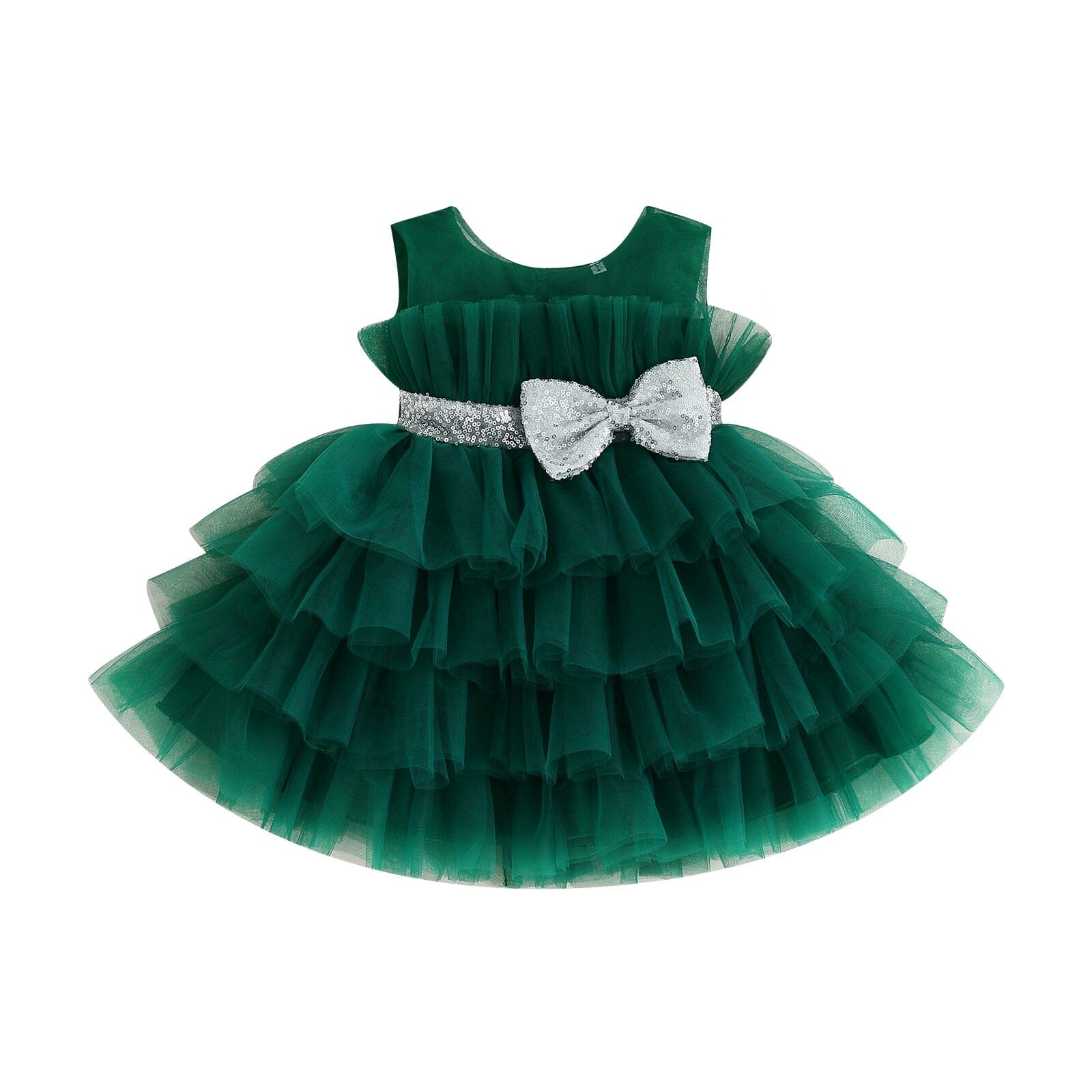 Vestido Infantil De Festa Laçinho e Tule Loja Click Certo Verde 1-2 Anos 