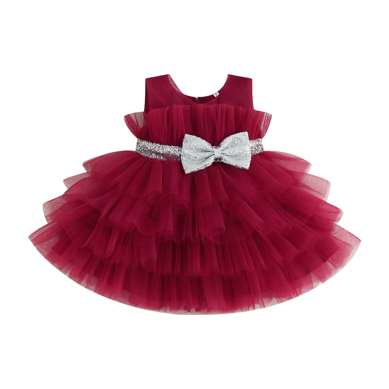 Vestido Infantil De Festa Laçinho e Tule Loja Click Certo Vermelho 1-2 Anos 