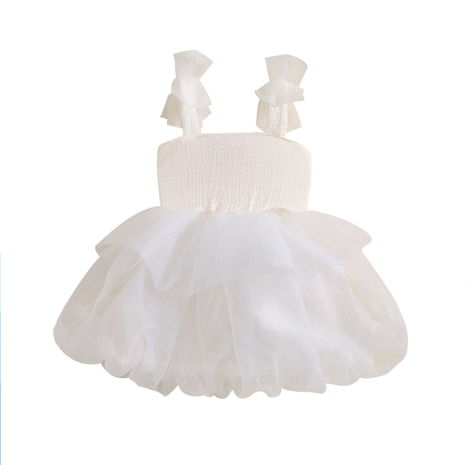 Vestido Infantil De Festa Tule Babados Loja Click Certo Branco 6-12 Meses 