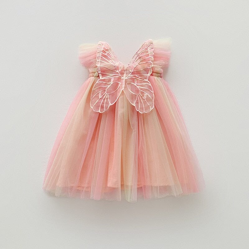 Vestido Infantil Degrade Borboleta Loja Click Certo Rosa e Amarelo 12-18 Meses 