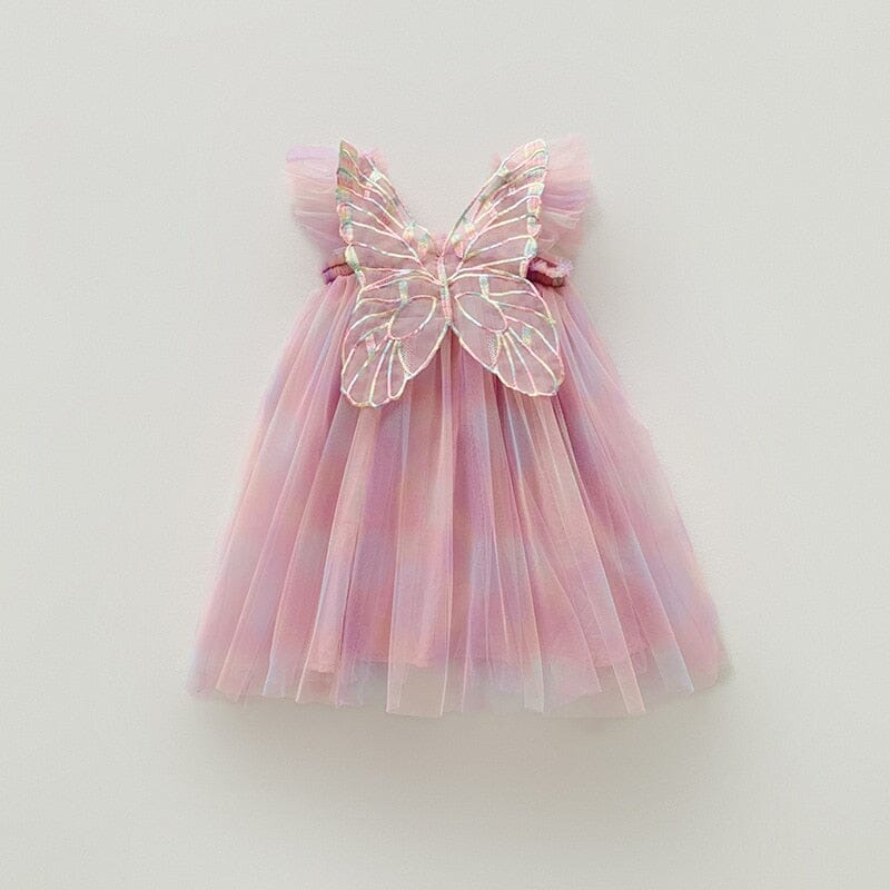 Vestido Infantil Degrade Borboleta Loja Click Certo Rosa e Roxo 12-18 Meses 