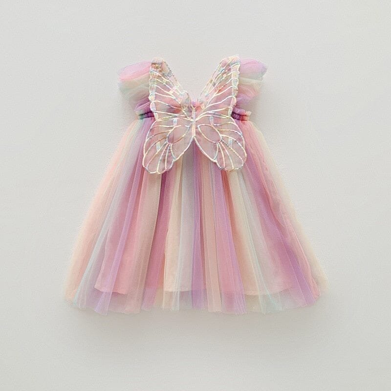 Vestido Infantil Degrade Borboleta Loja Click Certo Rosa e Verdinho 12-18 Meses 