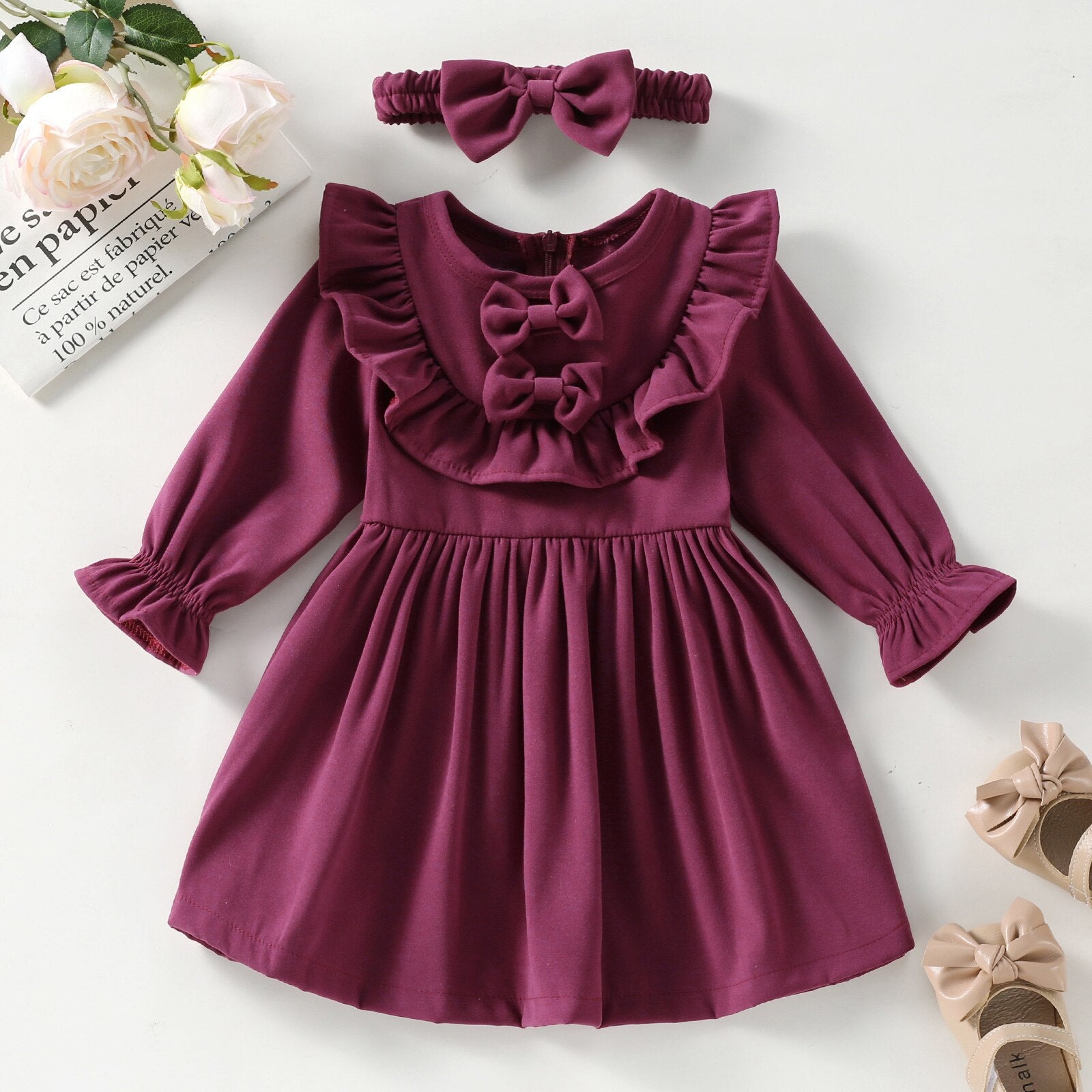 Vestido Infantil Delicado + Faixa Loja Click Certo Roxo 1-2 anos 45cm 