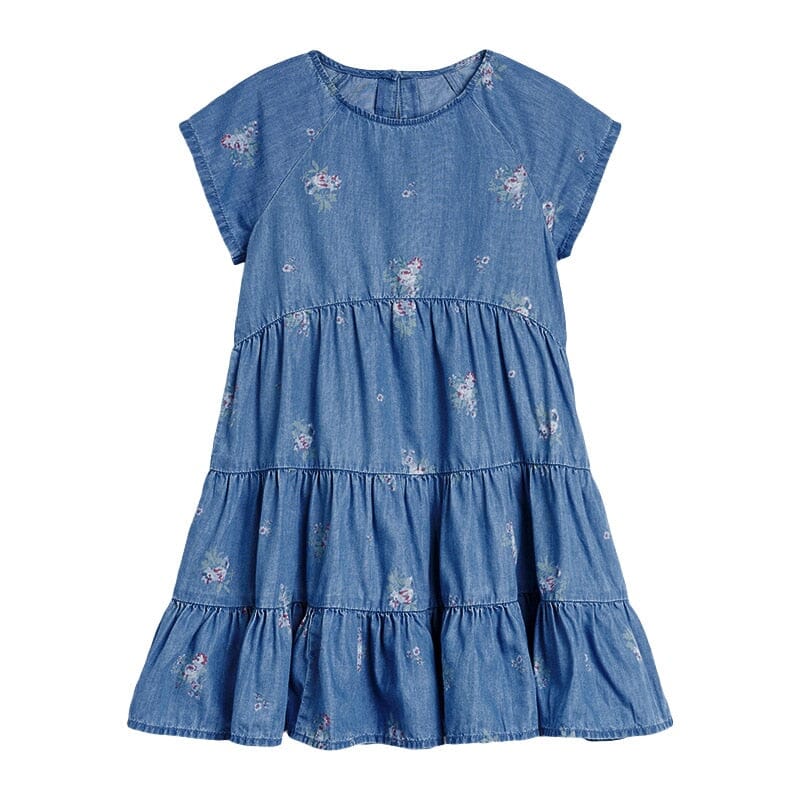 Vestido Infantil Denin Flores 0 Loja Click Certo Azul 1-2 Anos 