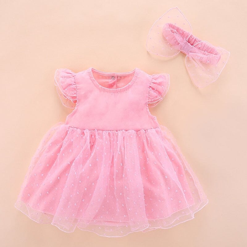 Vestido Infantil Detalhes + Faixa Laço Loja Click Certo Rosa 0-3 Meses 