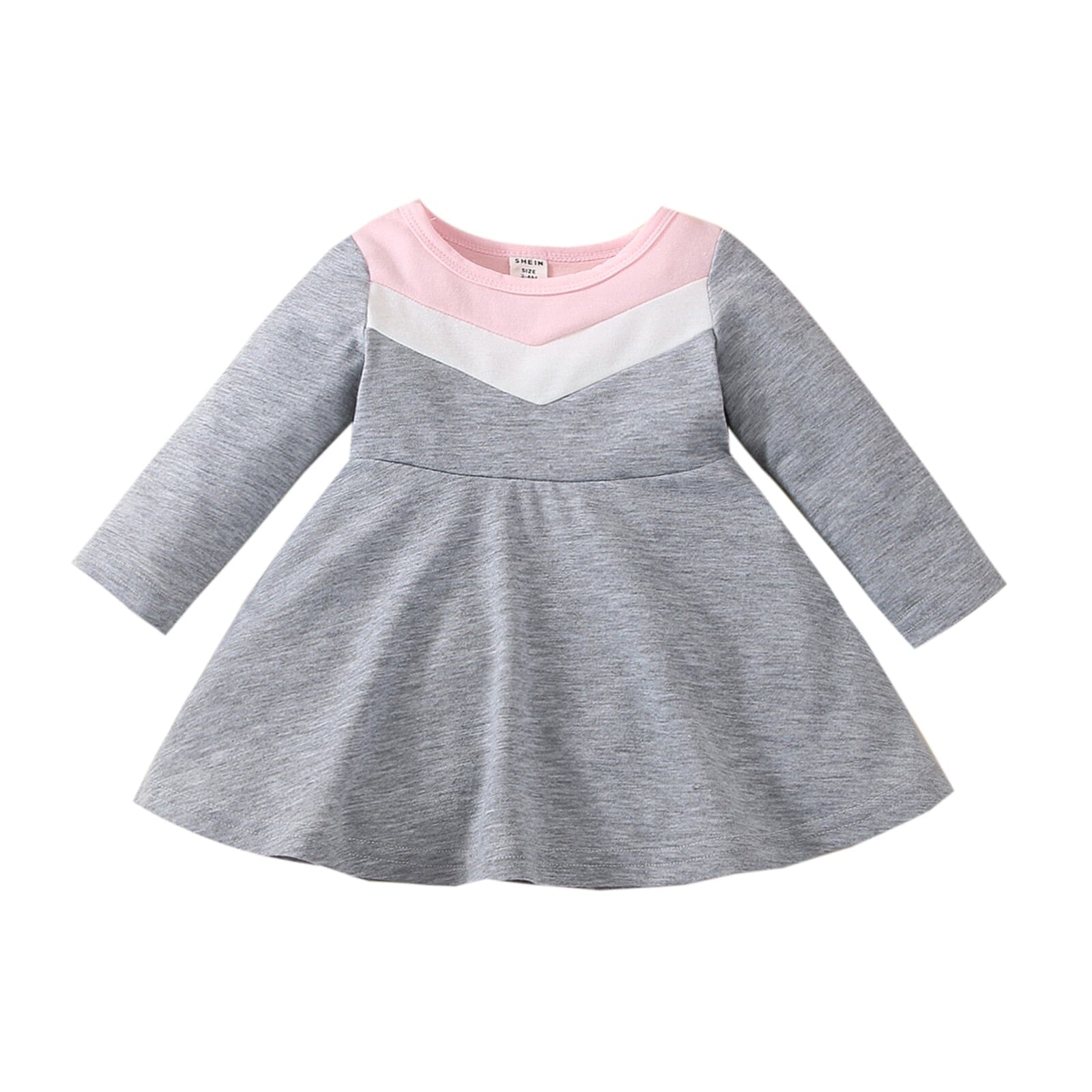 Vestido Infantil Detalhes Gola Loja Click Certo Cinza e Rosa 3-6 Meses 