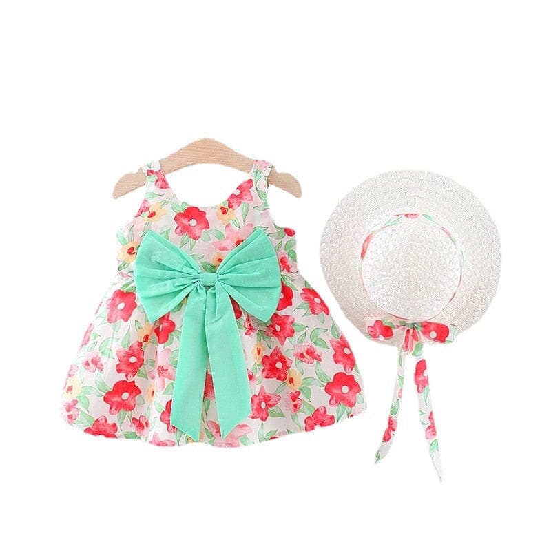 Vestido Infantil Estampas e Laço + Chapéu Loja Click Certo 