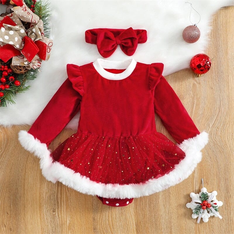 Vestido Infantil Feminino Mamãe Noel + Faixa 0 Loja Click Certo 0-6 Meses 