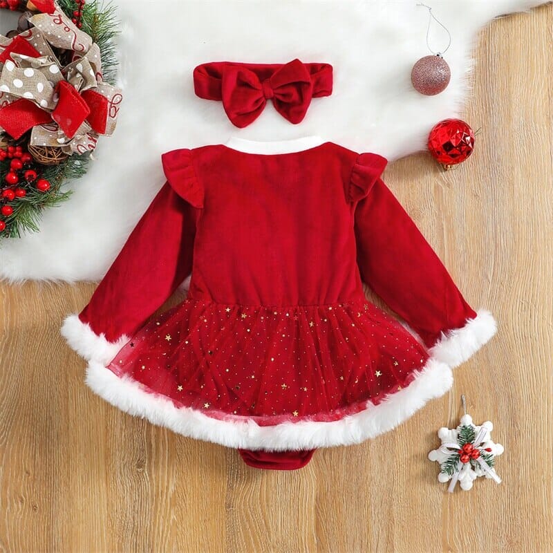 Vestido Infantil Feminino Mamãe Noel + Faixa 0 Loja Click Certo 