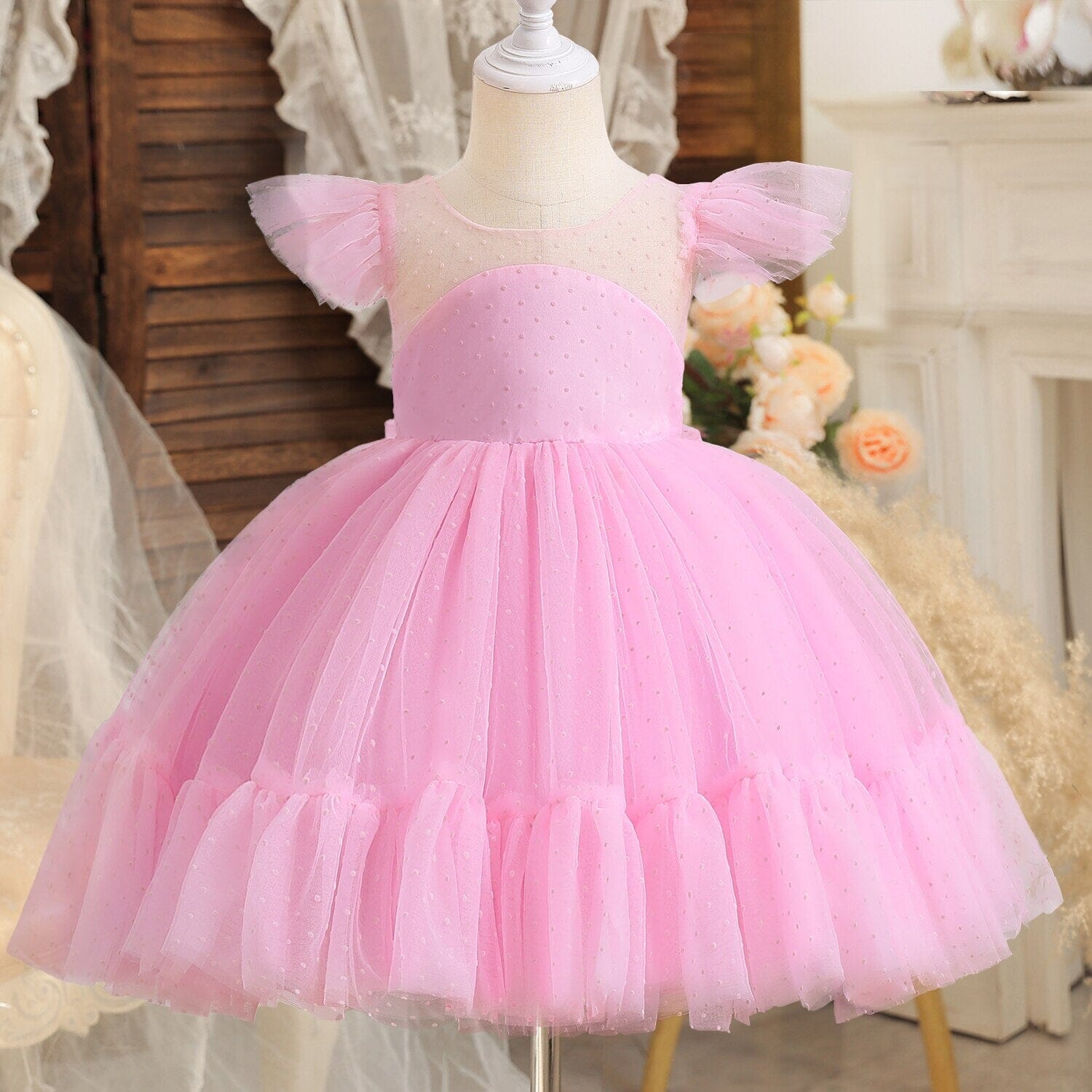 Vestido Infantil Feminino Tule Manguinha Loja Click Certo 3-4 Anos Rosa 