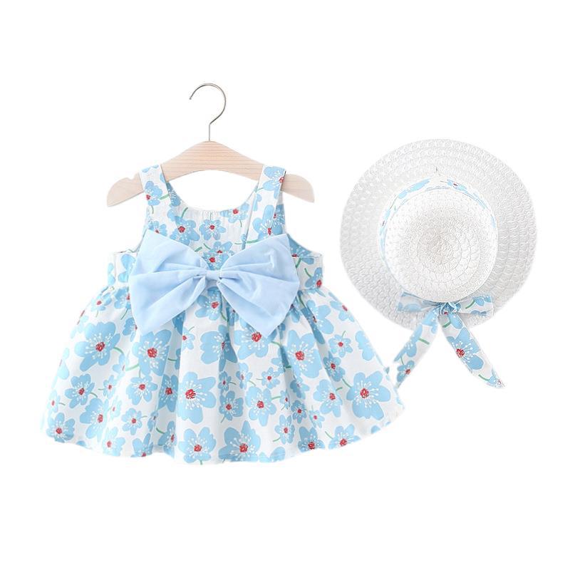 Vestido Infantil Floral e Laço + Chapéu vestido Loja Click Certo 