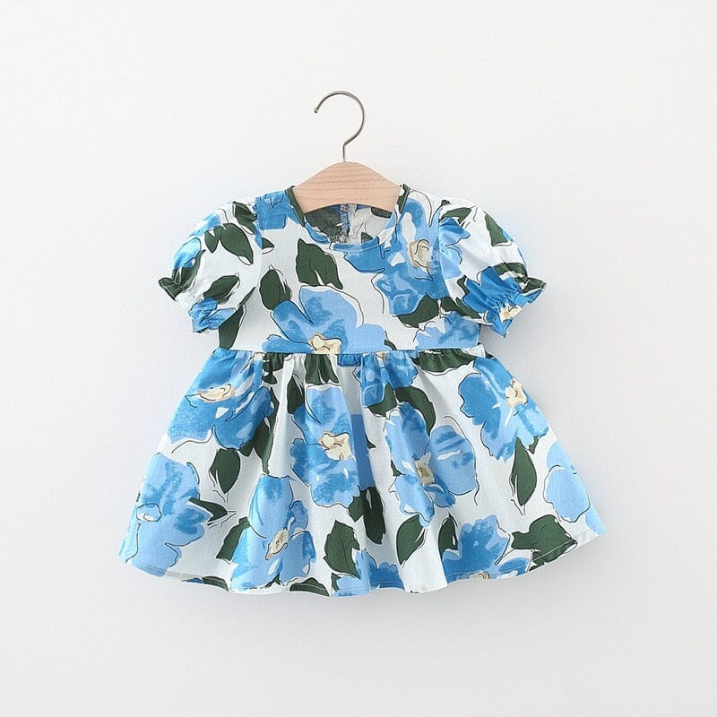 Vestido Infantil Floral e Laço Loja Click Certo Azul 6-12 Meses 