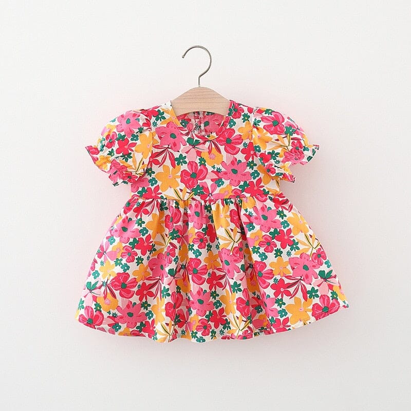 Vestido Infantil Floral e Laço Loja Click Certo Rosa 6-12 Meses 