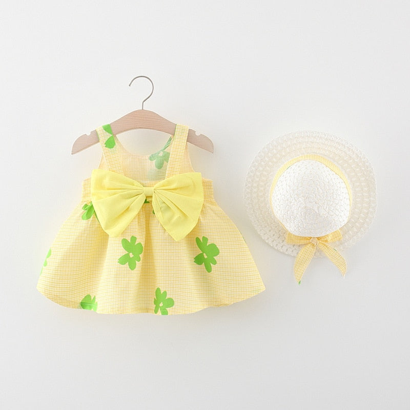 Vestido Infantil Flores + Chapéu Loja Click Certo Amarelo 0-6 meses 