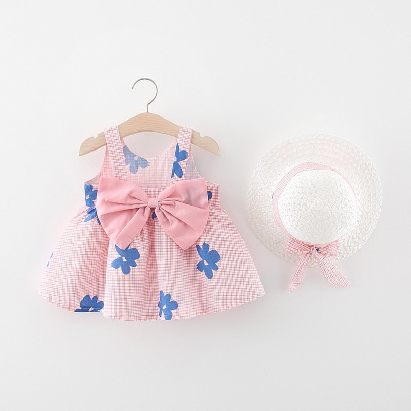 Vestido Infantil Flores + Chapéu Loja Click Certo Rosa 0-6 meses 