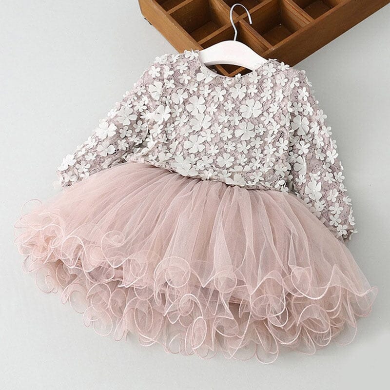 Vestido Infantil Flores e Saia Tule Loja Click Certo 1-2 Anos 