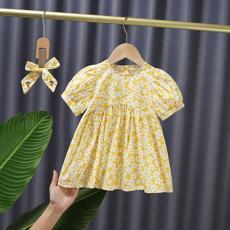 Vestido Infantil Flores + Faixa 0 Loja Click Certo Amarelo 1-2 Anos 