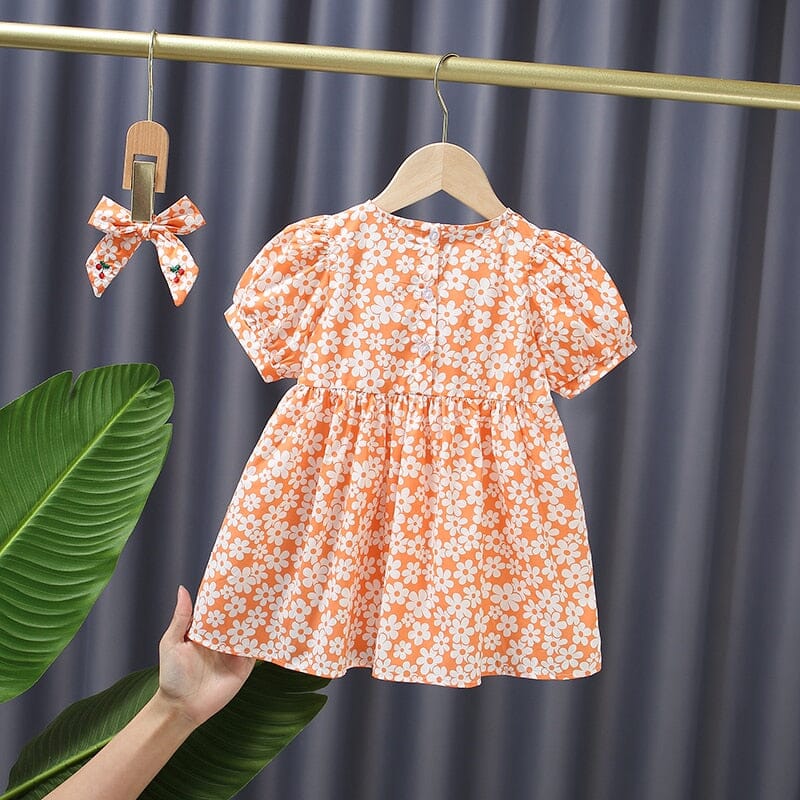 Vestido Infantil Flores + Faixa 0 Loja Click Certo Laranja 1-2 Anos 