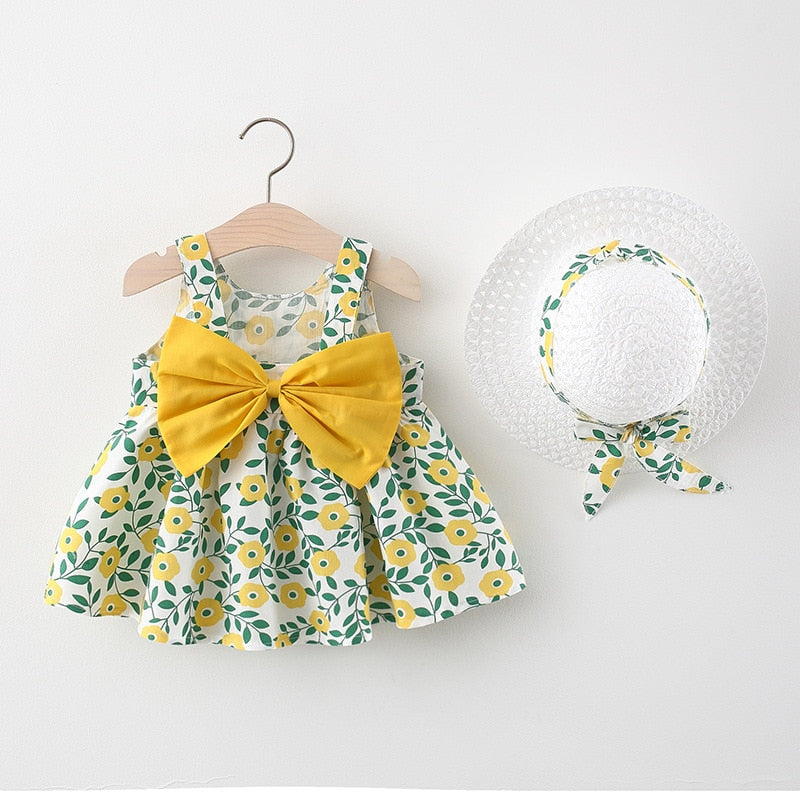 Vestido Infantil Flores + Laço vestido Loja Click Certo Amarelo 6-12 meses 