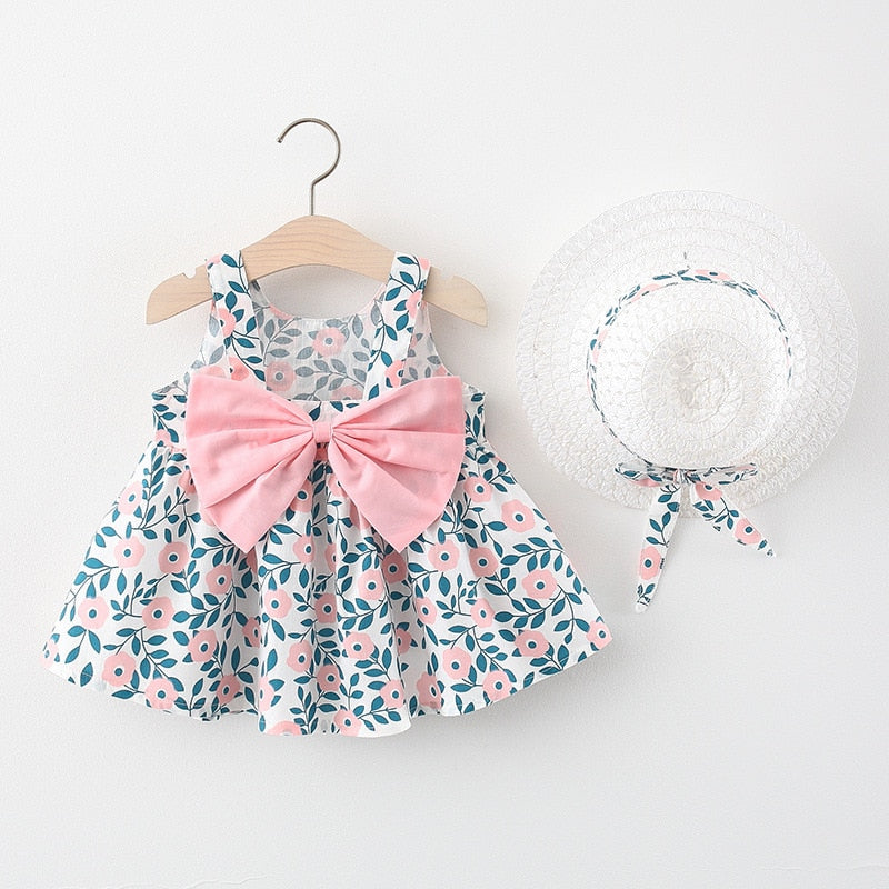 Vestido Infantil Flores + Laço vestido Loja Click Certo Rosa 6-12 meses 