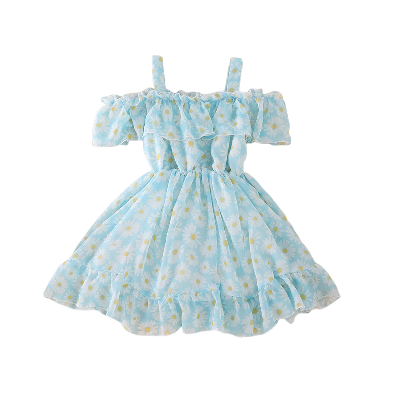 Vestido Infantil Florido vestido Loja Click Certo Azul Claro 18-24 meses 52cm 