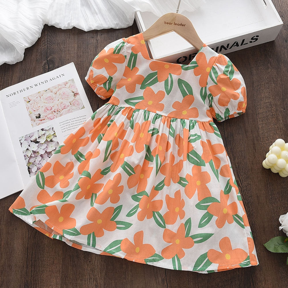 Vestido Infantil Florido vestido Loja Click Certo Laranja 1-2 Anos 