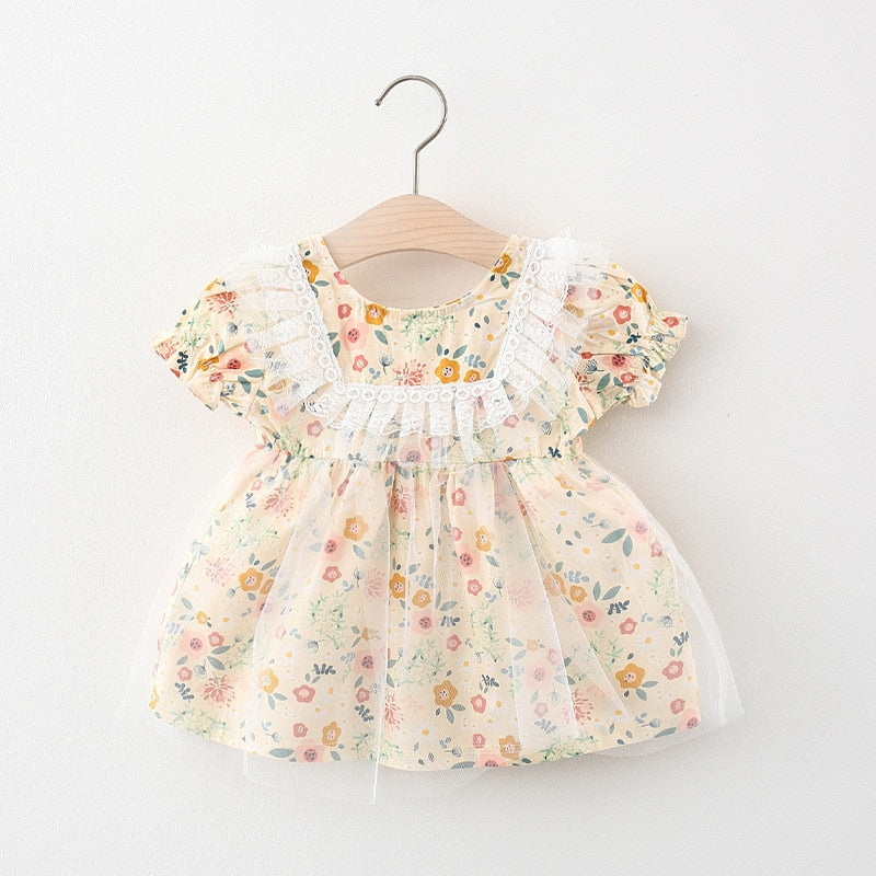 Vestido Infantil Florzinha vestido Loja Click Certo Bege 4-6 meses 
