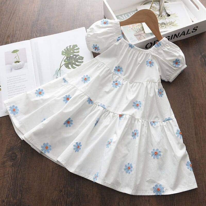 Vestido Infantil Florzinhas Azul Loja Click Certo 