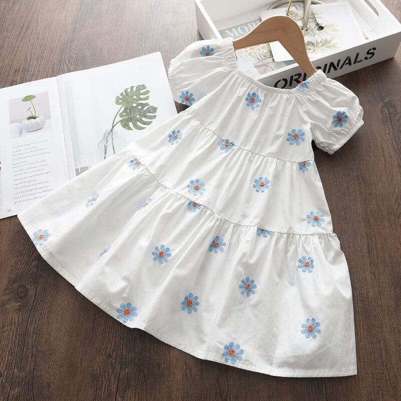 Vestido Infantil Florzinhas Azul Loja Click Certo 