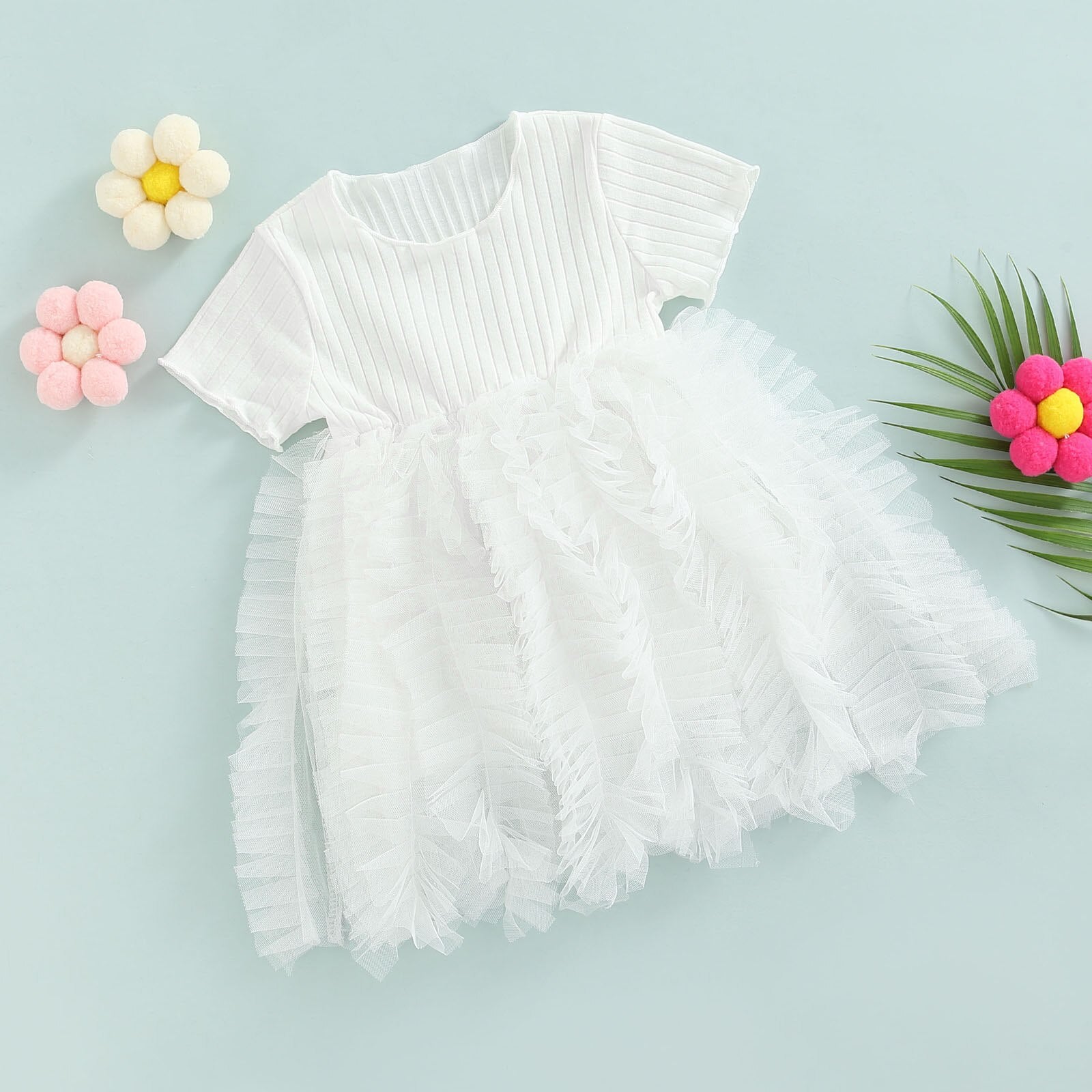 Vestido Infantil Franzido vestido Loja Click Certo Branco 1-2 anos 49cm 