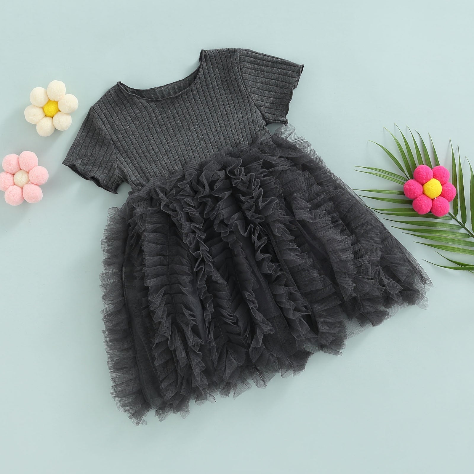 Vestido Infantil Franzido vestido Loja Click Certo Preto 1-2 anos 49cm 