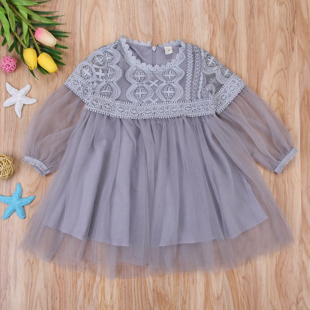 Vestido Infantil Gola Belíssima Loja Click Certo Cinza 18-24 Meses 