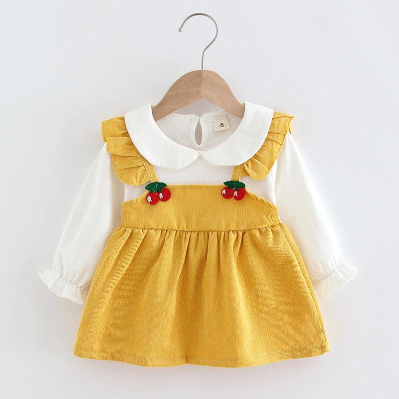 Vestido Infantil Gola Cerejinha vestido Loja Click Certo Amarelo 0-4 Meses 