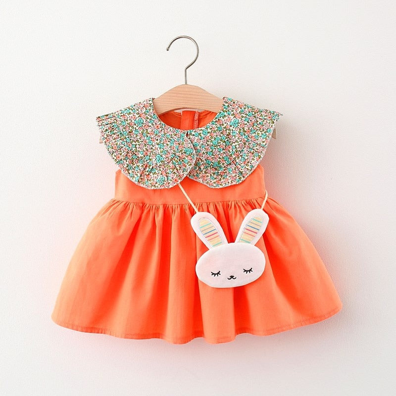 Vestido Infantil Gola Colorida + Bolsa Vestido Loja Click Certo Laranja 4-6 meses 