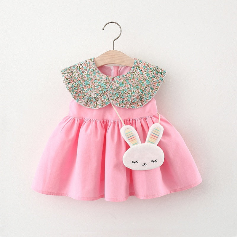 Vestido Infantil Gola Colorida + Bolsa Vestido Loja Click Certo Rosa 4-6 meses 
