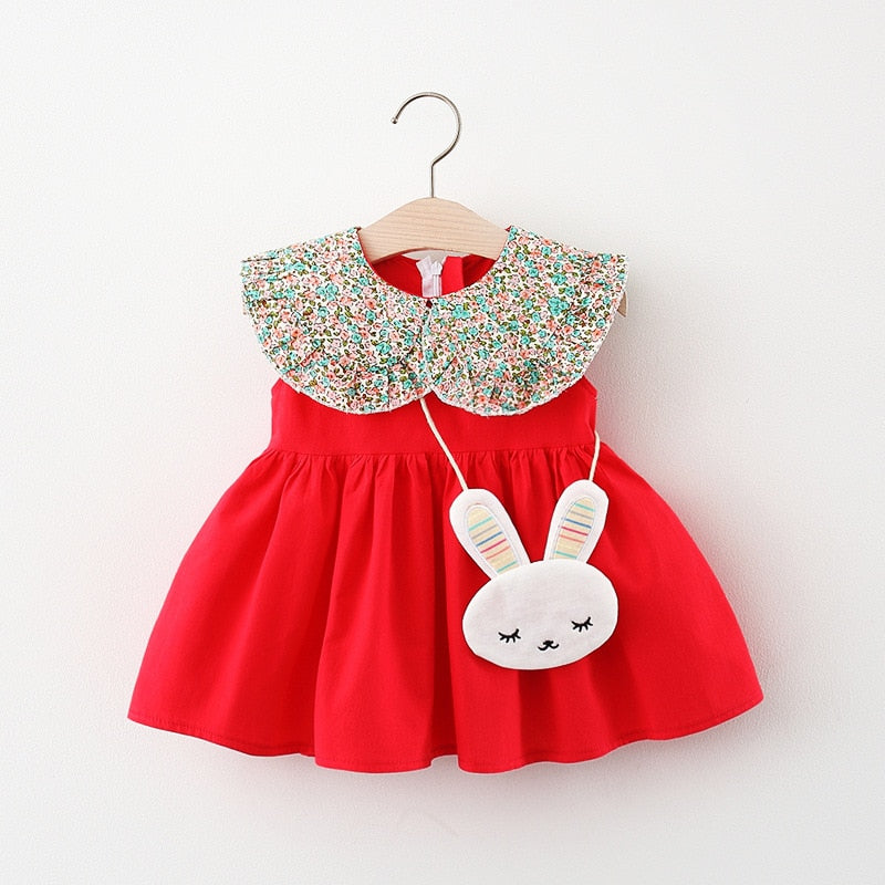 Vestido Infantil Gola Colorida + Bolsa Vestido Loja Click Certo Vermelho 4-6 meses 